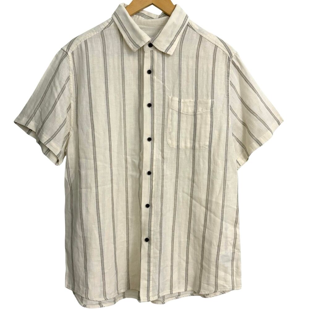 Katin Alan Short Sleeve Shirt Men’s Size Large Linen Cotton Blend Striped Preppy